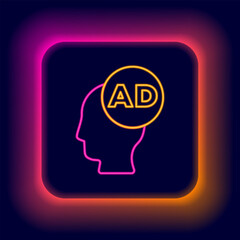 Glowing neon line Advertising icon isolated on black background. Concept of marketing and promotion process. Responsive ads. Social media advertising. Colorful outline concept. Vector