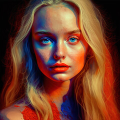 Generative pictorial portrait of a young beautiful woman in the style of French impressionists - imitation of oil painting. Generative AI