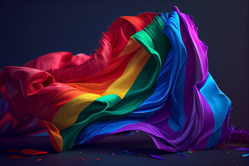 Colorful pride flag on black background, AI - obrazy, fototapety, plakaty