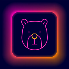 Glowing neon line Bear head icon isolated on black background. Colorful outline concept. Vector