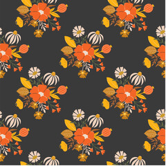 Obraz premium Floral seamless pattern. Blooming meadow background. Creative floral design. Vector pattern for various surface. Blossom floral seamless print.