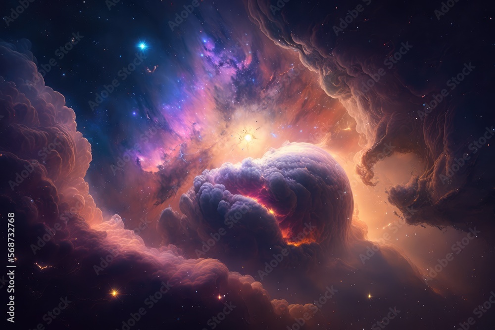 Wall mural nebula and stars in space made with generative ai