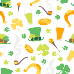 St. Patricks Day Seamless Pattern Colorful Icons