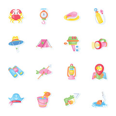 Outdoor Fishing Stickers Set in Flat Style    © Vectors Market