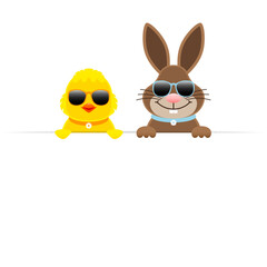 Küken & Osterhase Sonnenbrille Halten Banner