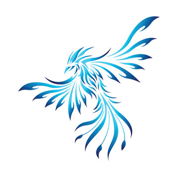 Vector Logo Illustration phoenix Blue Gradient Colorful Style.