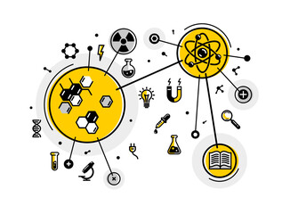 Physics and chemistry abstract science vector outline illustration, elements can be used separately as an icon.