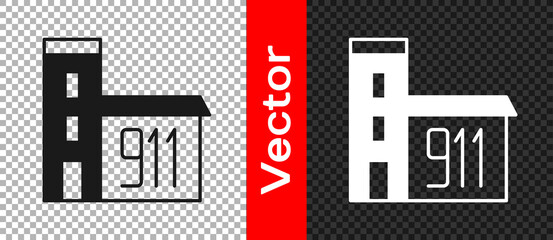 Black Building of fire station icon isolated on transparent background. Fire department building. Vector