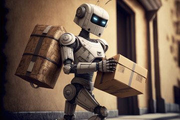3d illustration of a robot delivering a package