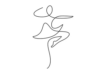 One line of ballerina dance isolated on white background. Hand drawing single continuous line.