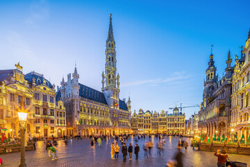 Grand Place in old town Brussels, Belgium city skyline