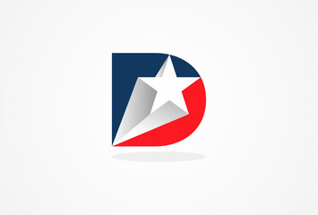 Initial D Star Logo Logo, Letter D with star icon inside, vector illustration