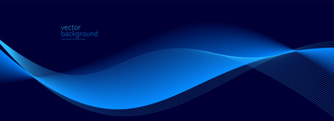 Fototapeta na wymiar Curve shape flow vector abstract background in dark blue gradient, dynamic and speed concept, futuristic technology or motion art.