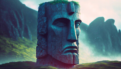 Marble head on easter island, Created with generative Ai Technology

