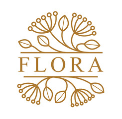 Vector floral emblem isolated on white background, leaves and branches linear logo, luxury classic style elegant badge, boutique or hotel logotype.
