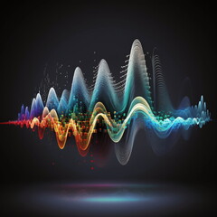 Audio wavefrom spectrum. Abstract sound waves oscillation graph. Futuristic sound wave visualization. Colorful pulsing pattern, AI Generated