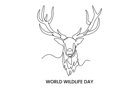 Continuous one line drawing a deer. World wild life concept. Single line draw design vector graphic illustration.