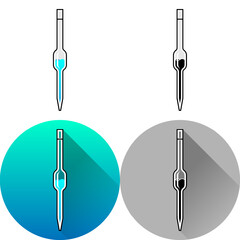 Glass Volumetric Transfer Pipette Laboratory Equipment Icon, Set of Flat Diagonal Shadow, Color, Black-White Silhouette, Line Art Logo Icon Symbol Isolated on White Background for Science Medical