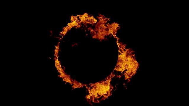 Super slow motion of fire circle isolated on black background. Filmed on high speed cinema camera, 1000 fps.