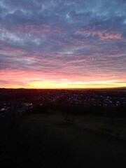 Aerial view of an incredible sunset sky. Taken in Manchester England. 
