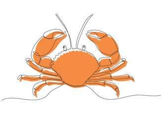 Continuous one line drawing of Crab. Marine dweller. Concept of sea and ocean life. Hand drawn line art. Vector illustration
