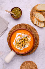 Creamy vegetable soup with chickpeas and spices