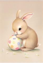 Lovely watercolor painting of a cute happy bunny easter  generative ai