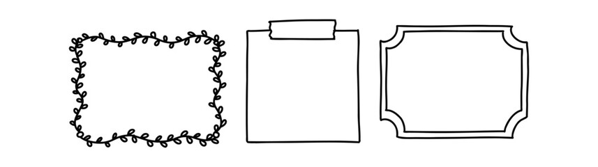 Doodle picture frame. Hand drawn vintage sketchy shape. Vector collection
