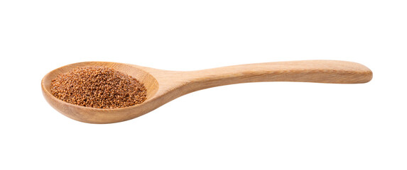 Brown Teff Grain in wood spoon on transparent png