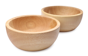 Two new wooden bowls on white background