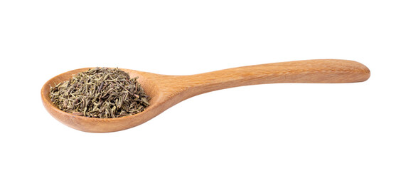 Dried Thyme in wood spoon isolated on transparent png