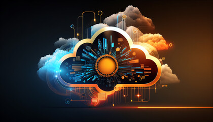 Cloud computing technology concept background, digital illustration generative AI