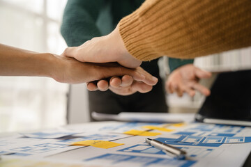 Fototapeta premium designer collaborate teamwork in meeting office. Business Finance Network group people negotiation to work success.