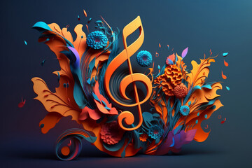 Abstract musical note symbol illustration,.dark background, Generative AI.. - obrazy, fototapety, plakaty