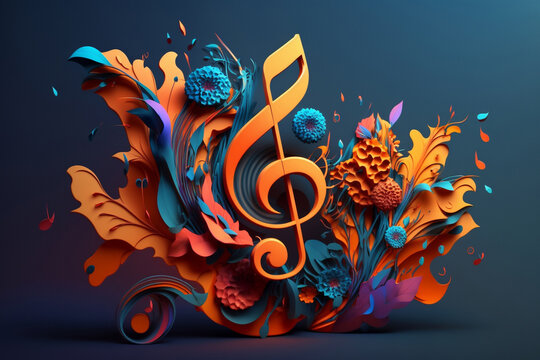 Abstract musical note symbol illustration,.dark background, Generative AI..