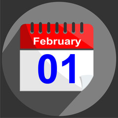 February 1 - Calender Date 1th of February on gray Background.