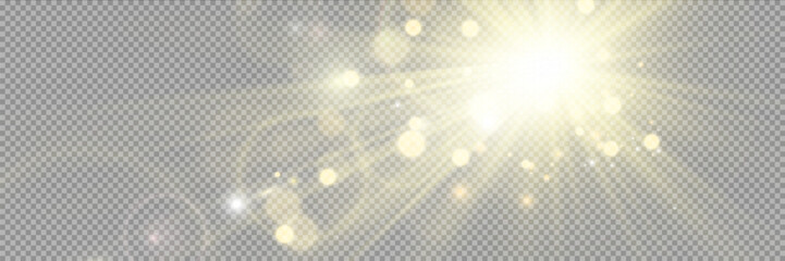 Special lens flash, light effect. The flash flashes rays and searchlight. illust.White glowing light. Beautiful star Light from the rays. The sun is backlit. Bright beautiful star. Sunlight. Glare.	

