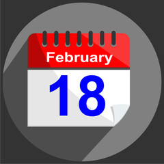 February 18 - Calender Date 18th of February on gray Background.