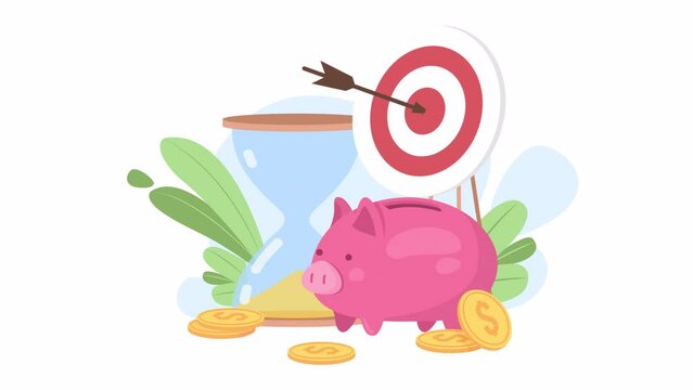 Animated short term savings. Temporary financial investment. 4K video footage. Accounting concept animation. Looped 2D cartoon flat object on white with alpha channel transparency for web design