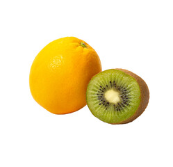 Obraz na płótnie Canvas Orange sunkist and half kiwi fruit isolated on white background