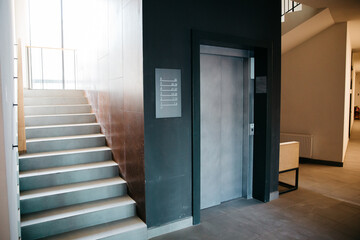Hall staircase and elevator in a modern block of flats