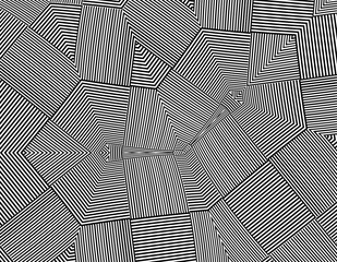 Abstract background with optical illusion wave. Black and white horizontal lines with wavy distortion effect for prints, web pages, template, posters, monochrome backgrounds and pattern