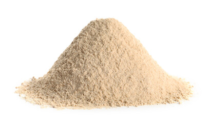 Fototapeta na wymiar Pile of buckwheat flour isolated on white
