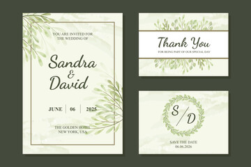 Set of Wedding Invitation Watercolor Leaf
