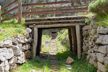 Buferrera mines in Covadonga lakes of Enol, Asturias Spain. Bridge over the rails of the mines.