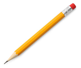 Short graphite pencil with eraser isolated on white. School stationery