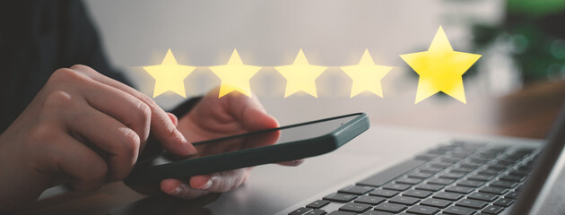 Customer rate their satisfaction ranking for experience review survey.