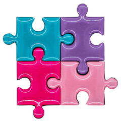 many shiny colorful puzzle pieces, connected together - obrazy, fototapety, plakaty