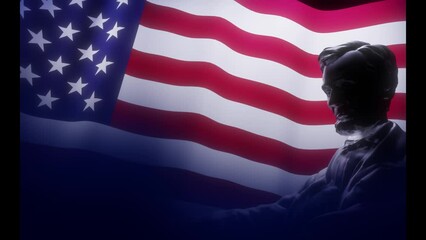 abraham Lincoln with American flag background seamless loop.4k resolution, President's day
