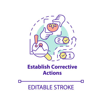 Establish corrective actions concept icon. Build plan. HACCP principle abstract idea thin line illustration. Isolated outline drawing. Editable stroke. Arial, Myriad Pro-Bold fonts used